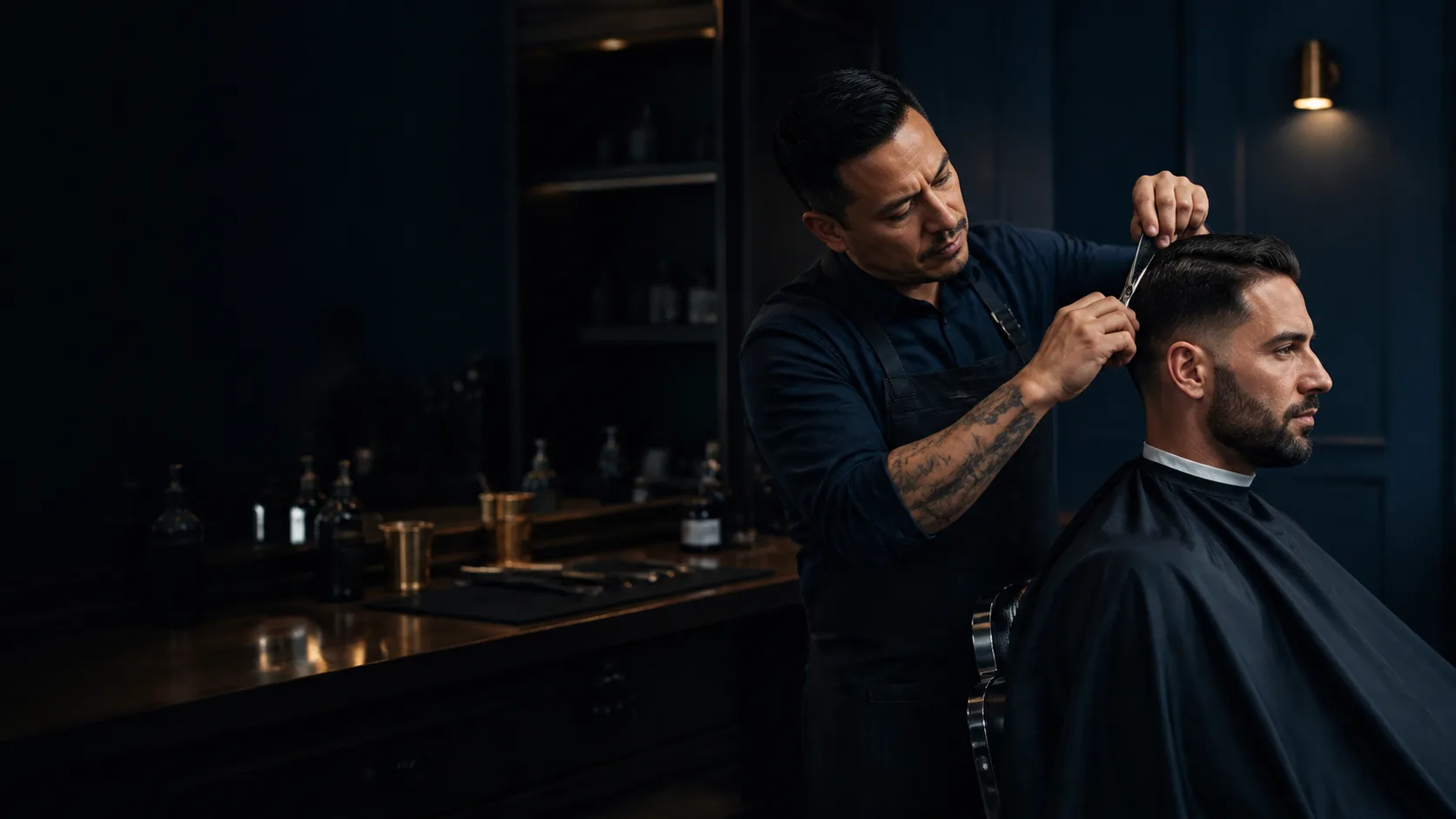 Cliente durante atendimento completo de cabelo e barba